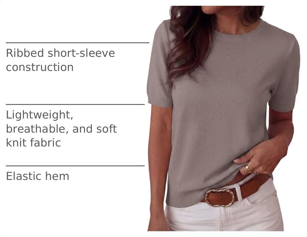 image:imageBTFBM Womens Summer Short Sleeve Tops Crew Neck SweatersApricot Khaki