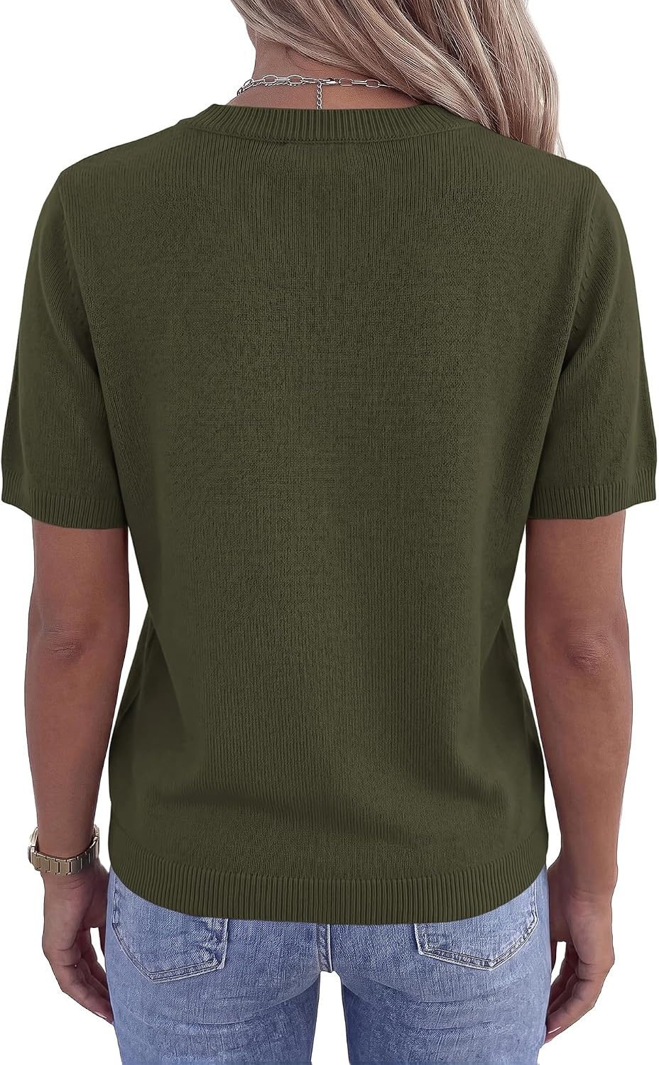 image:imageBTFBM Womens Summer Short Sleeve Tops Crew Neck SweatersArmy Green