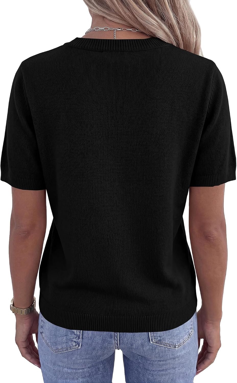 image:imageBTFBM Womens Summer Short Sleeve Tops Crew Neck SweatersBlack