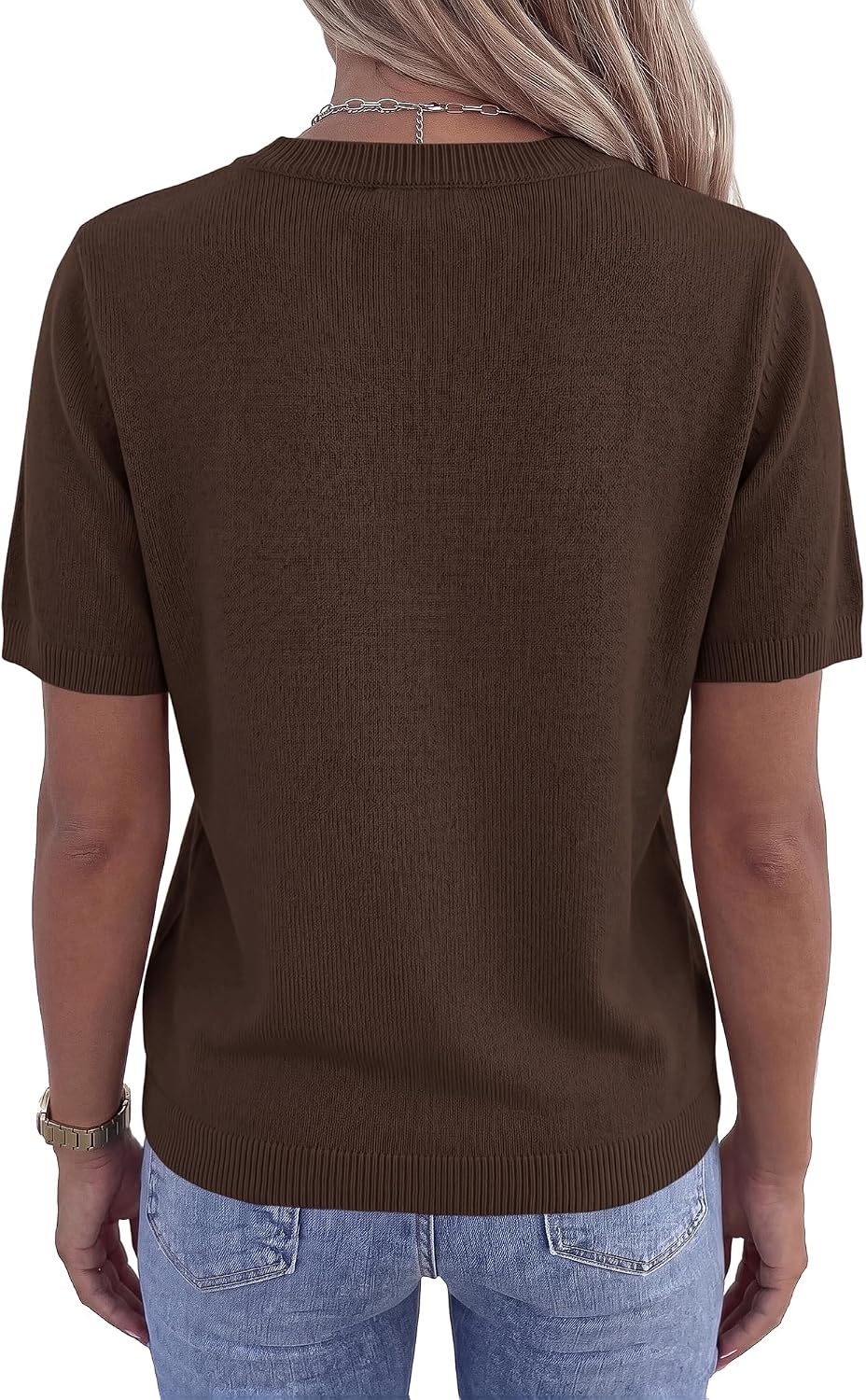 image:imageBTFBM Womens Summer Short Sleeve Tops Crew Neck SweatersBrown