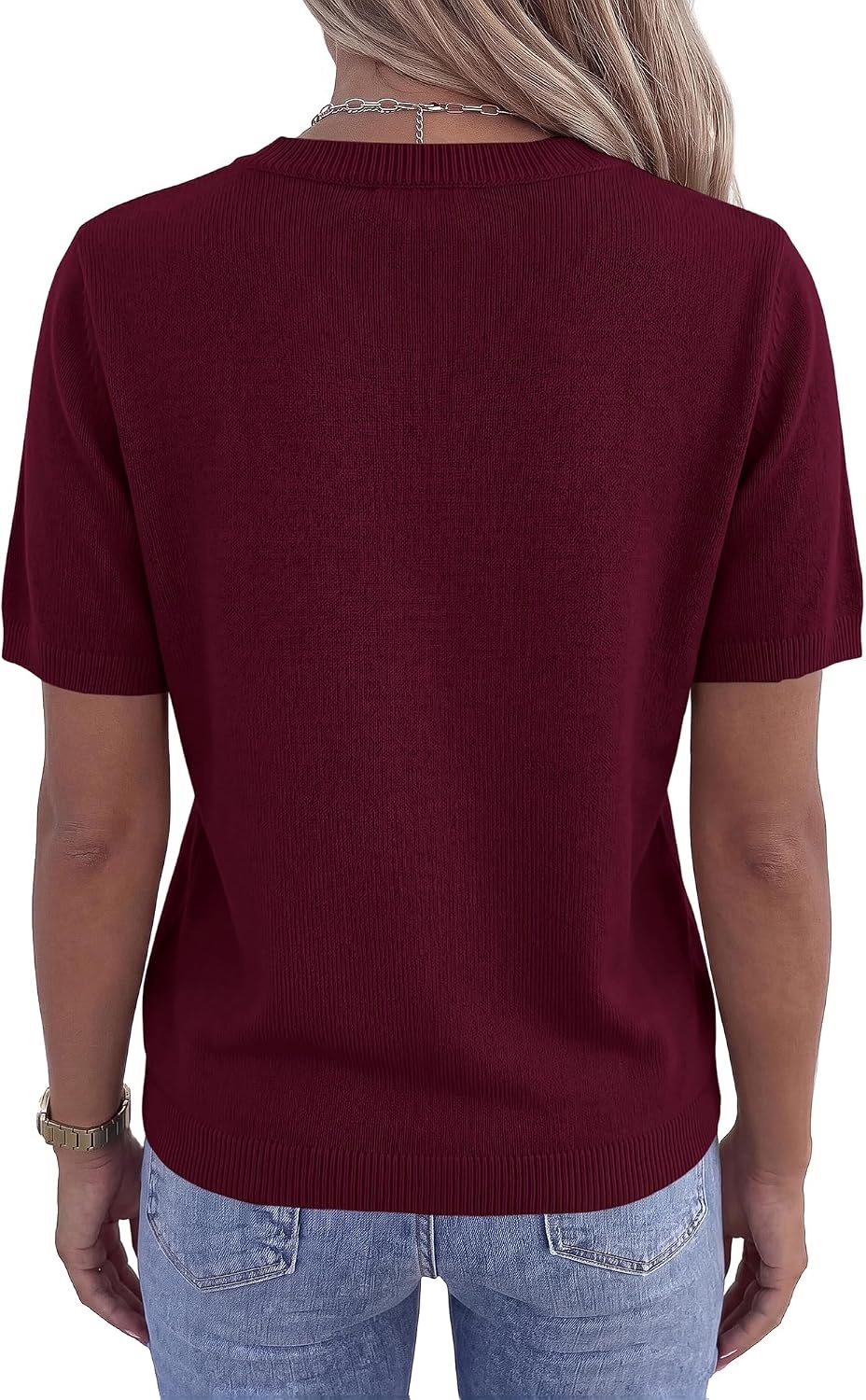 image:imageBTFBM Womens Summer Short Sleeve Tops Crew Neck SweatersBurgundy