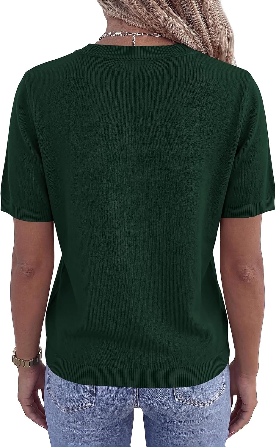 image:imageBTFBM Womens Summer Short Sleeve Tops Crew Neck SweatersDark Green