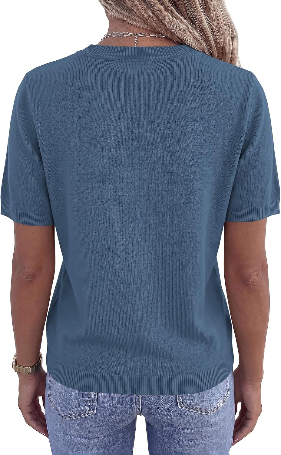 image:imageBTFBM Womens Summer Short Sleeve Tops Crew Neck SweatersGrey Blue