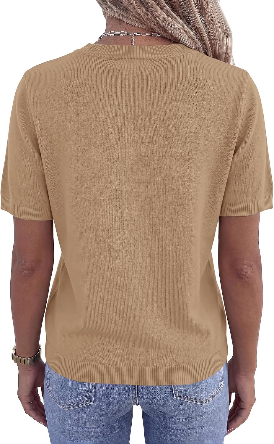 image:imageBTFBM Womens Summer Short Sleeve Tops Crew Neck SweatersKhaki