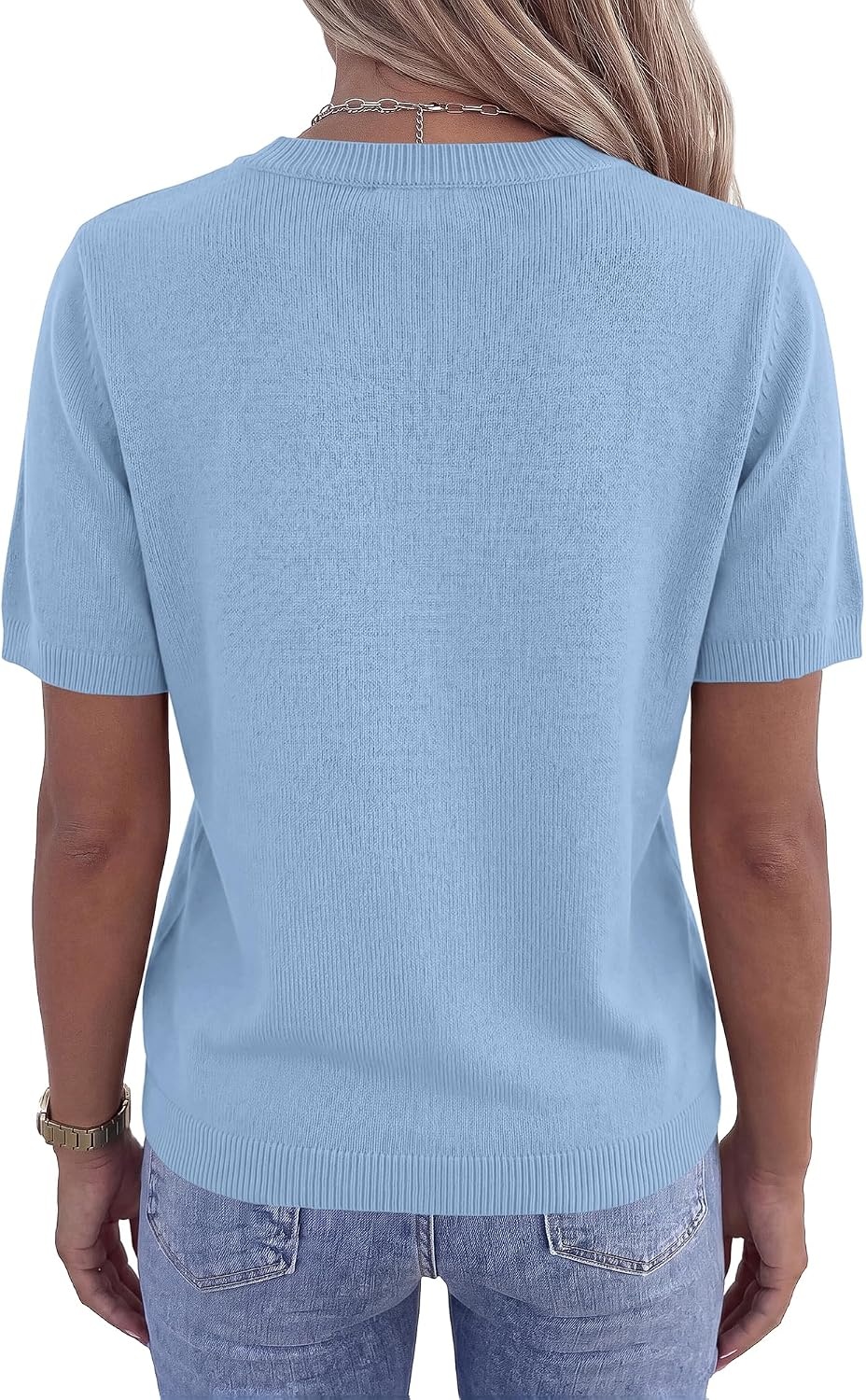 image:imageBTFBM Womens Summer Short Sleeve Tops Crew Neck SweatersLight Blue