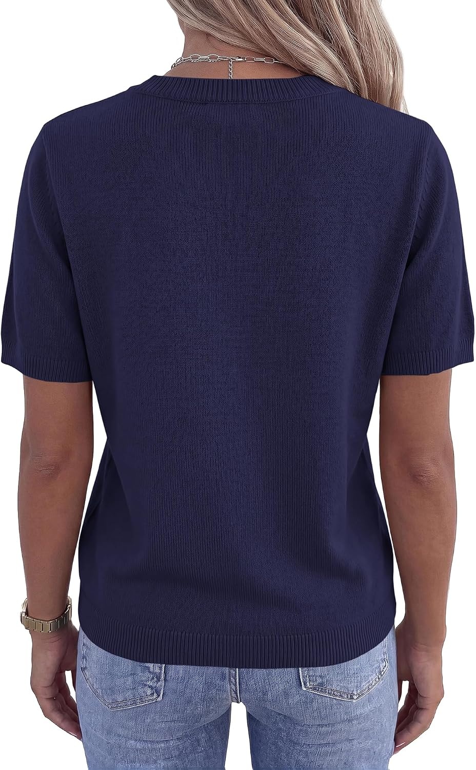 image:imageBTFBM Womens Summer Short Sleeve Tops Crew Neck SweatersNavy Blue