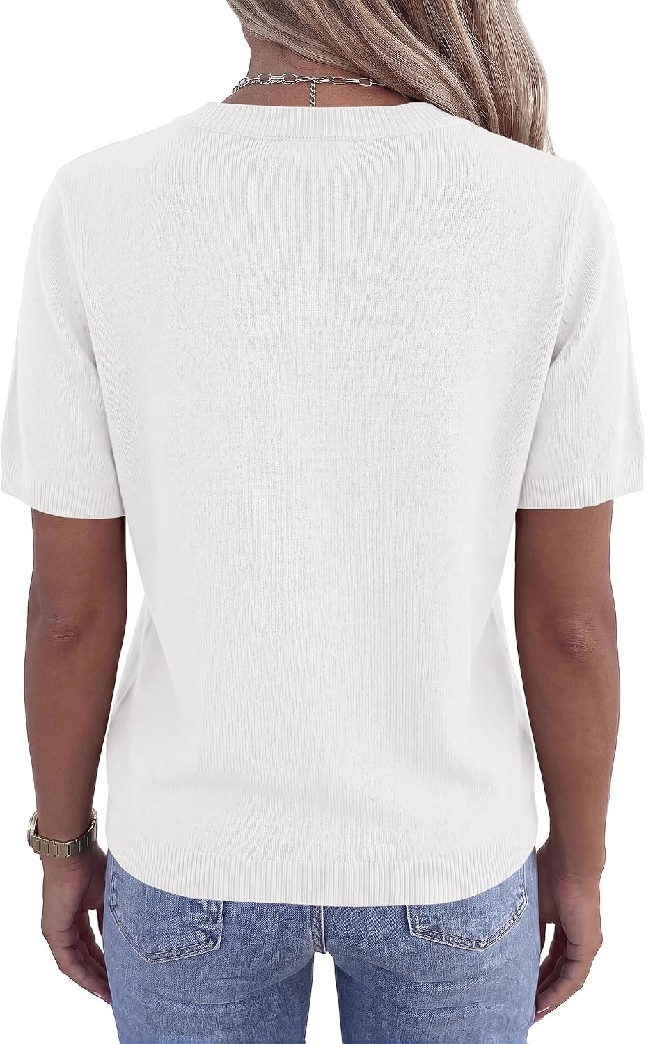 image:imageBTFBM Womens Summer Short Sleeve Tops Crew Neck SweatersWhite