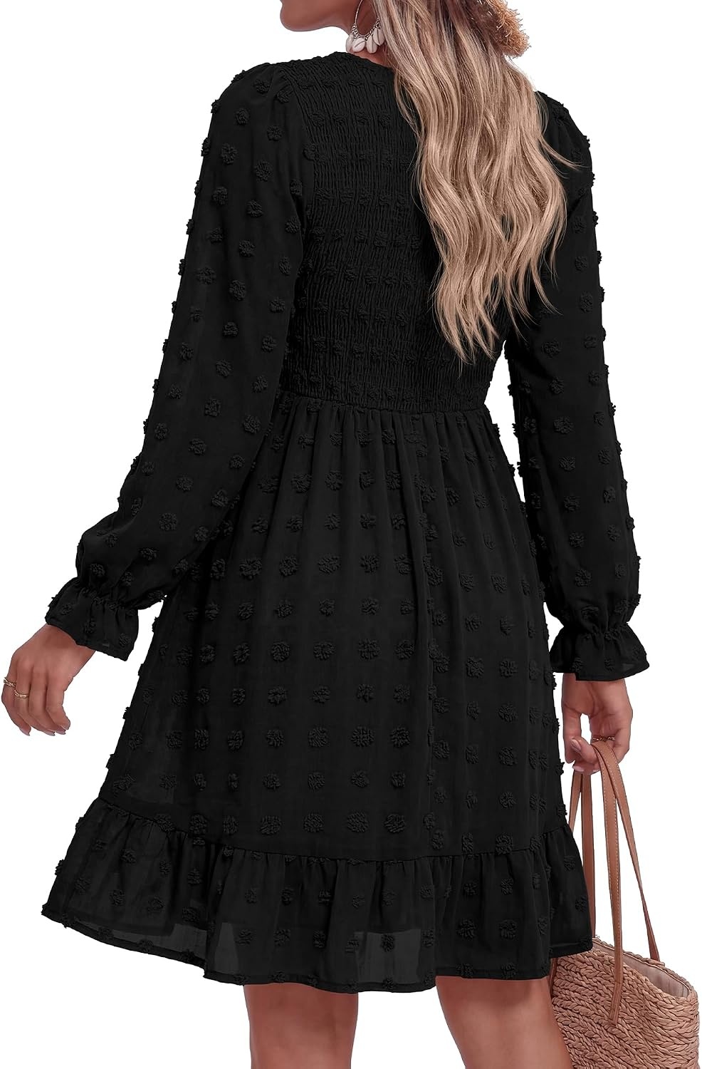 image:imageBTFBM Womens Swiss Dot Flowy Long Sleeve DressBlack