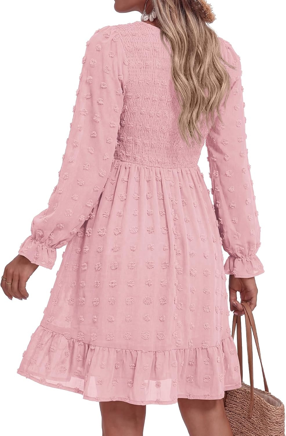 image:imageBTFBM Womens Swiss Dot Flowy Long Sleeve DressPink