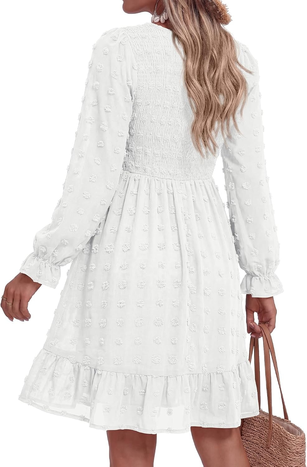 image:imageBTFBM Womens Swiss Dot Flowy Long Sleeve DressWhite
