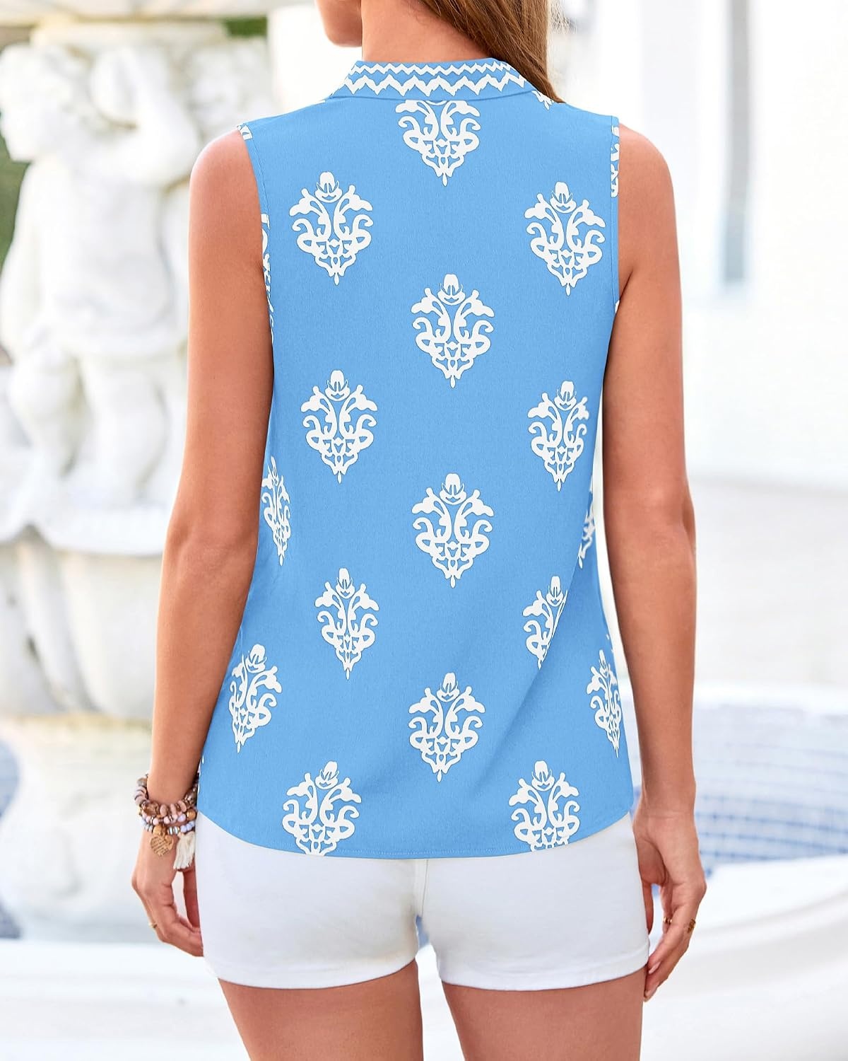 image:imageBTFBM Womens Tank Tops Floral Printed V Neck Sleeveless TopLight Blue