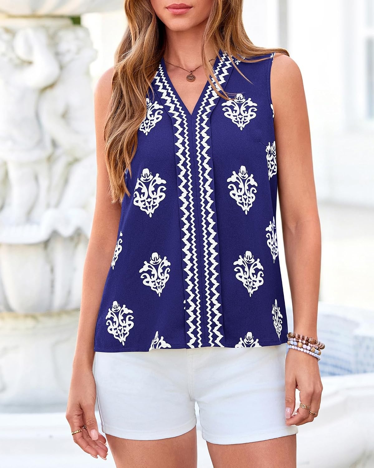 image:imageBTFBM Womens Tank Tops Floral Printed V Neck Sleeveless TopRoyal Blue