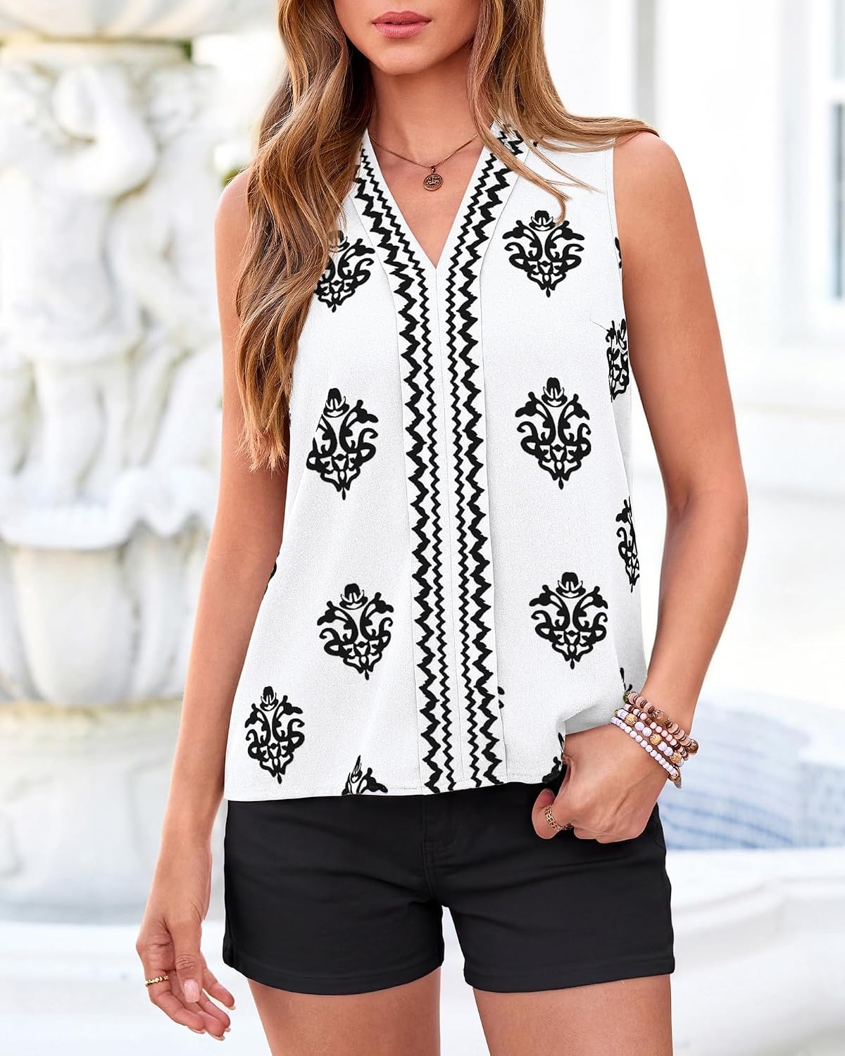 image:imageBTFBM Womens Tank Tops Floral Printed V Neck Sleeveless TopWhite