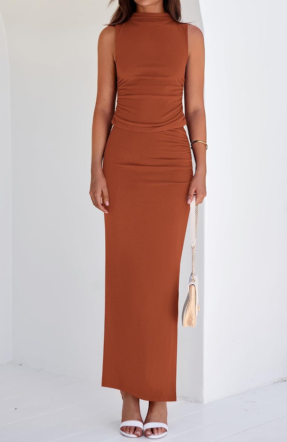 image:imageBTFBM Womens Two Piece Skirt Set Slim Fit Y2K Going Out Outfits Summer 2026Brick Red