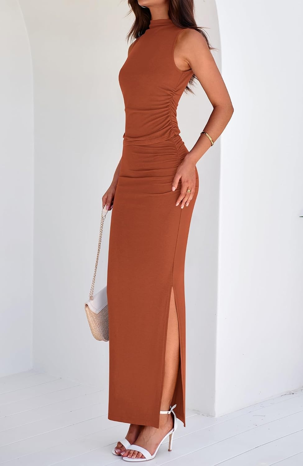 image:imageBTFBM Womens Two Piece Skirt Set Slim Fit Y2K Going Out Outfits Summer 2026Brick Red