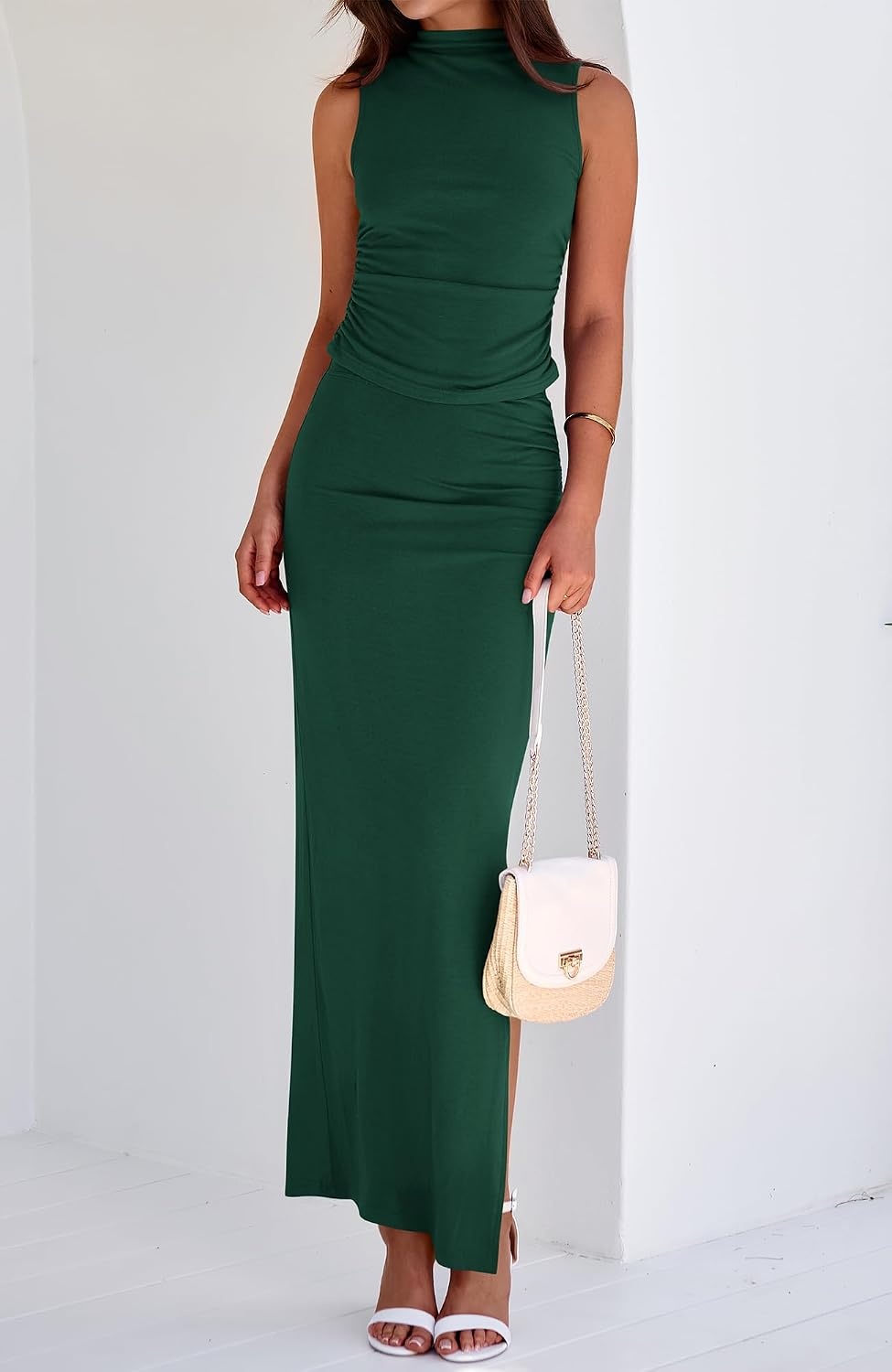 image:imageBTFBM Womens Two Piece Skirt Set Slim Fit Y2K Going Out Outfits Summer 2026Dark Green