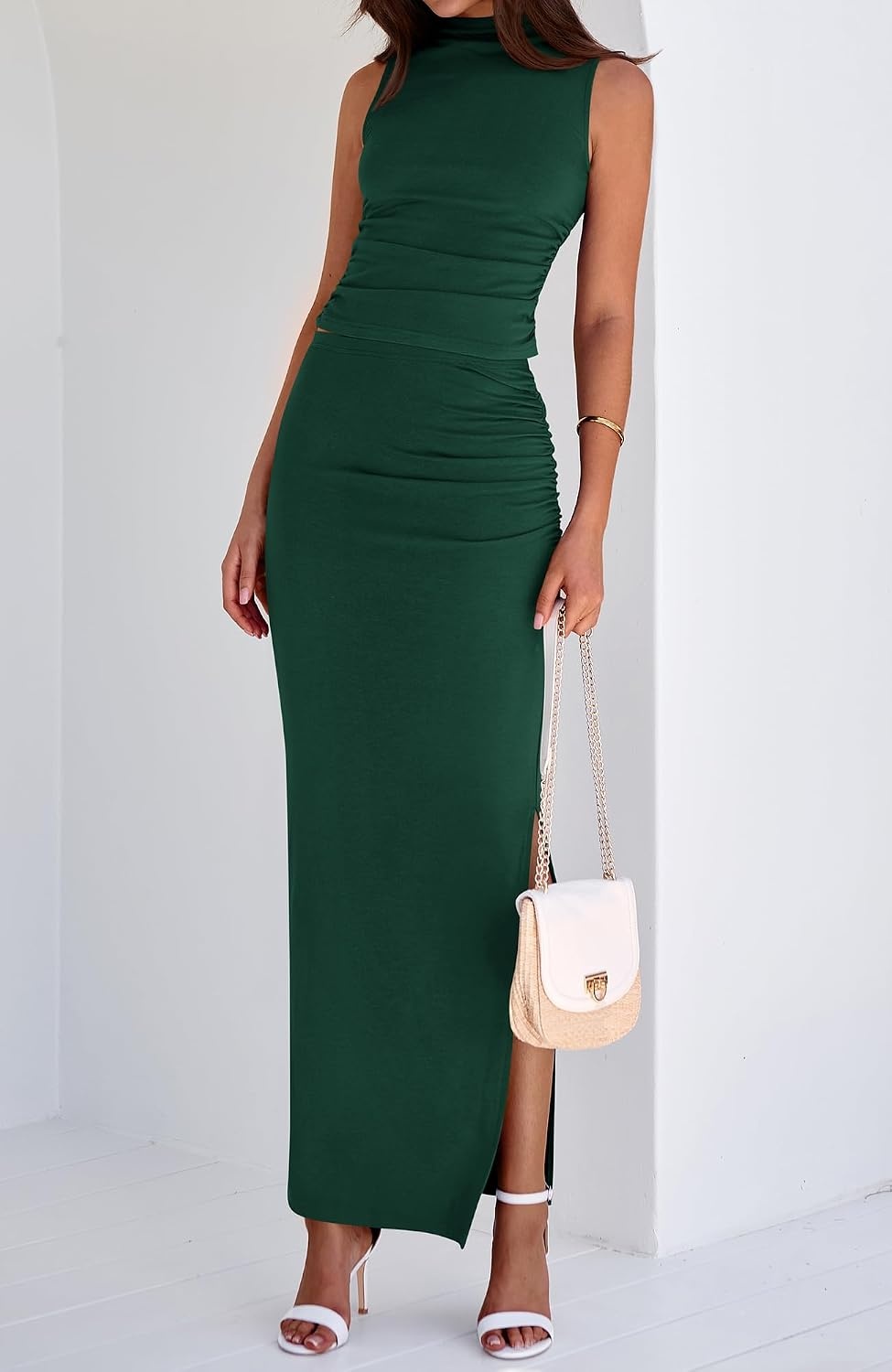 image:imageBTFBM Womens Two Piece Skirt Set Slim Fit Y2K Going Out Outfits Summer 2026Dark Green