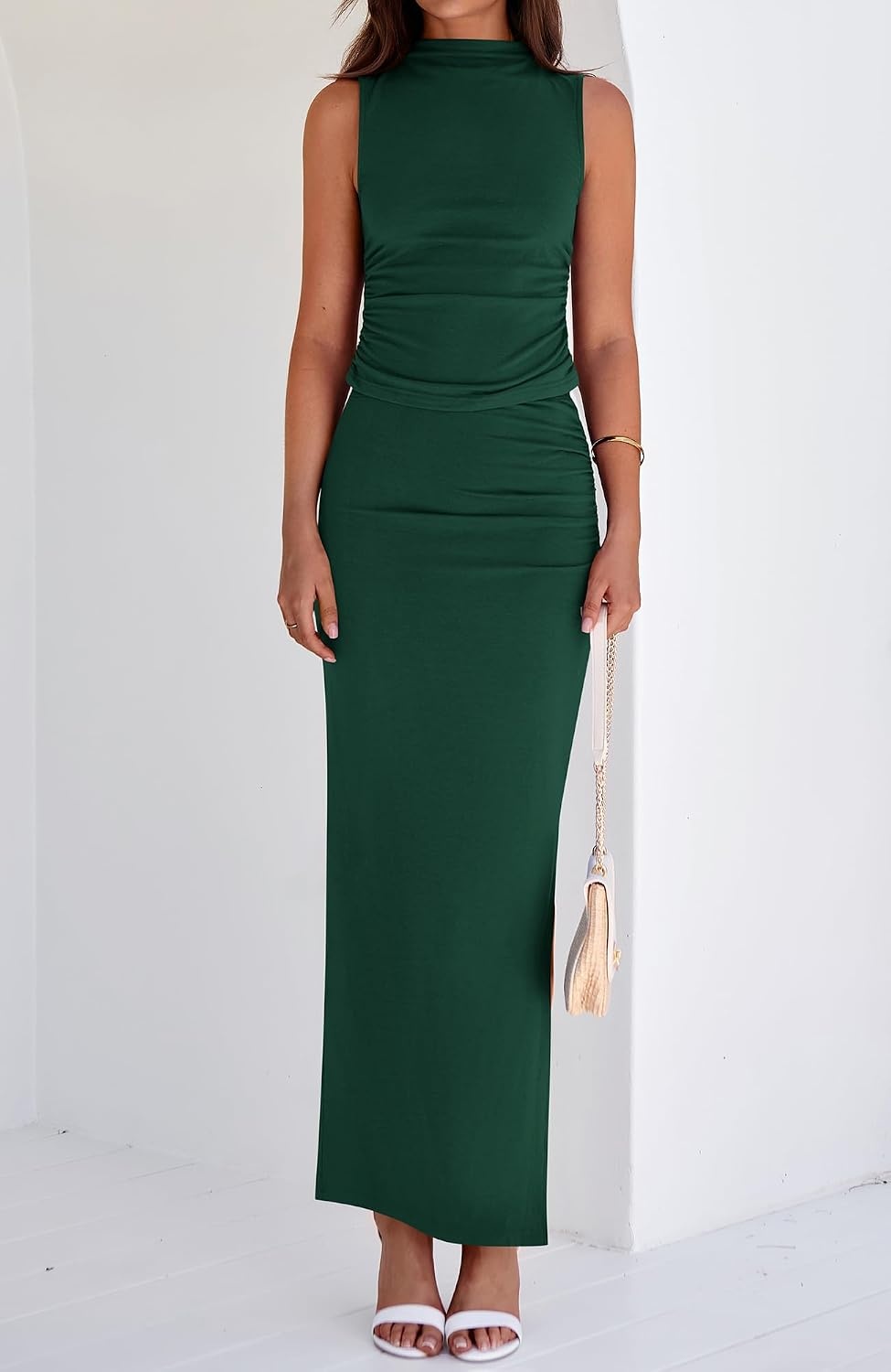 image:imageBTFBM Womens Two Piece Skirt Set Slim Fit Y2K Going Out Outfits Summer 2026Dark Green