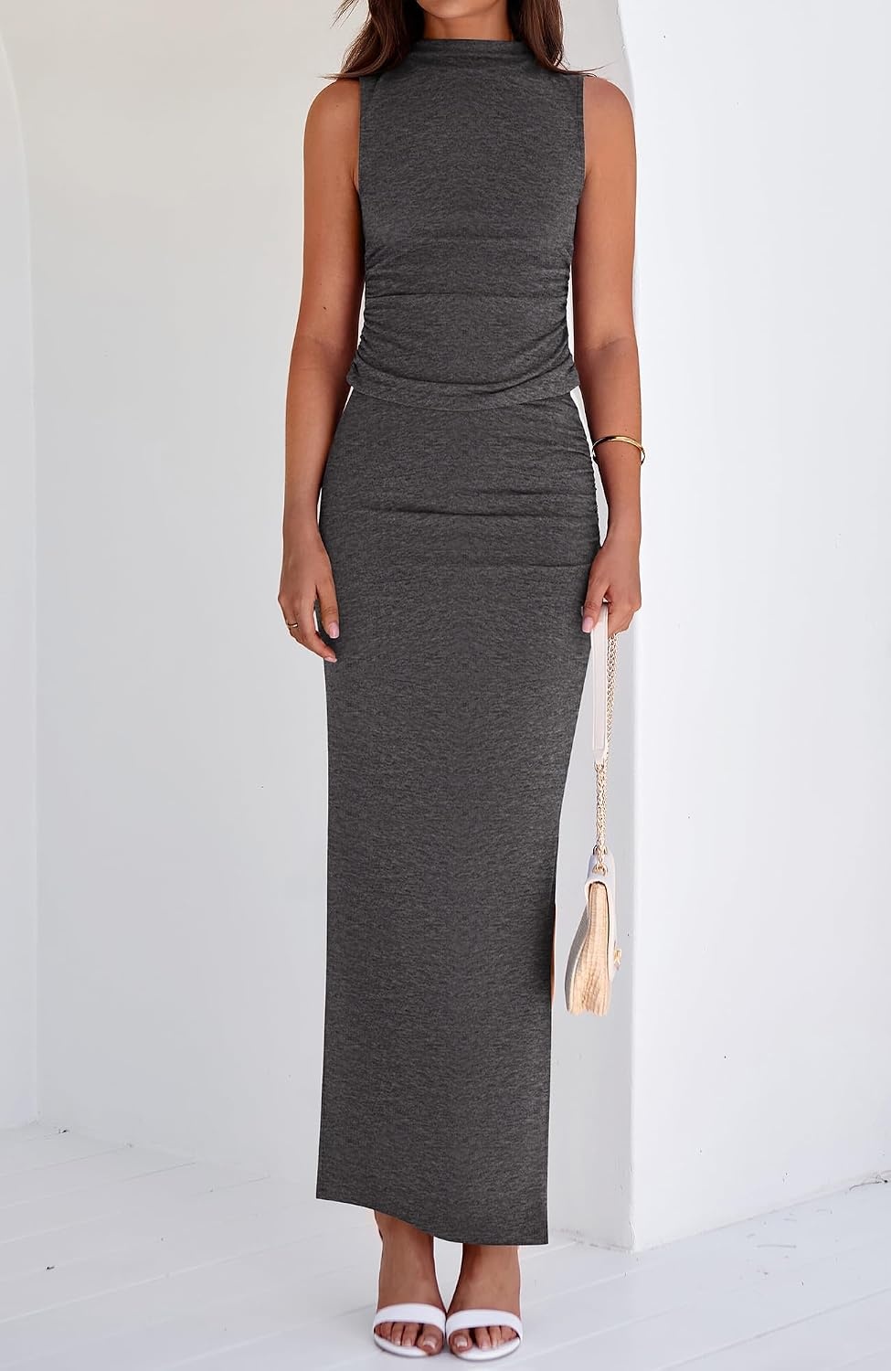 image:imageBTFBM Womens Two Piece Skirt Set Slim Fit Y2K Going Out Outfits Summer 2026Dark Grey