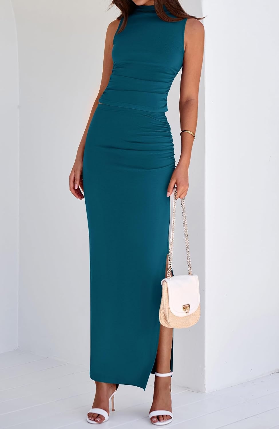 image:imageBTFBM Womens Two Piece Skirt Set Slim Fit Y2K Going Out Outfits Summer 2026Lake Blue