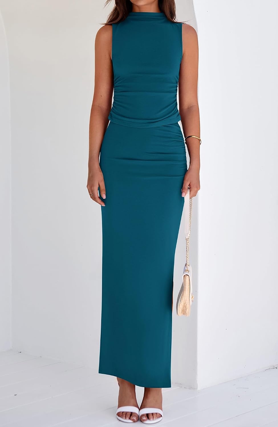 image:imageBTFBM Womens Two Piece Skirt Set Slim Fit Y2K Going Out Outfits Summer 2026Lake Blue
