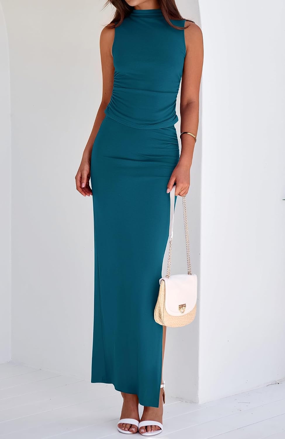 image:imageBTFBM Womens Two Piece Skirt Set Slim Fit Y2K Going Out Outfits Summer 2026Lake Blue