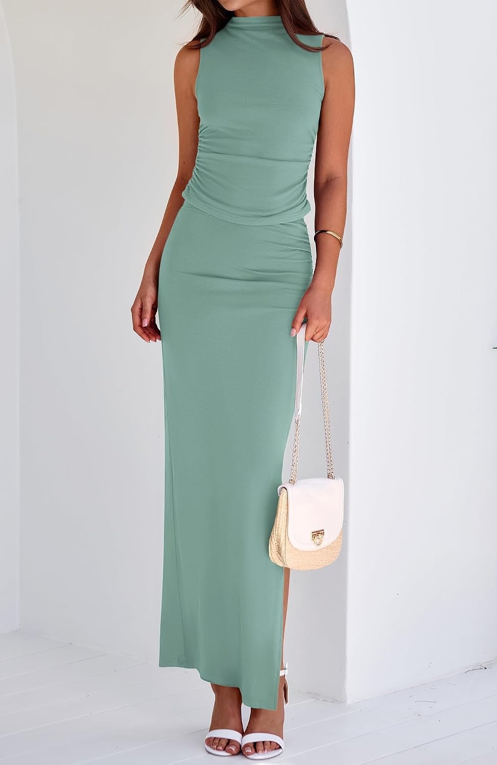 image:imageBTFBM Womens Two Piece Skirt Set Slim Fit Y2K Going Out Outfits Summer 2026Sage Green