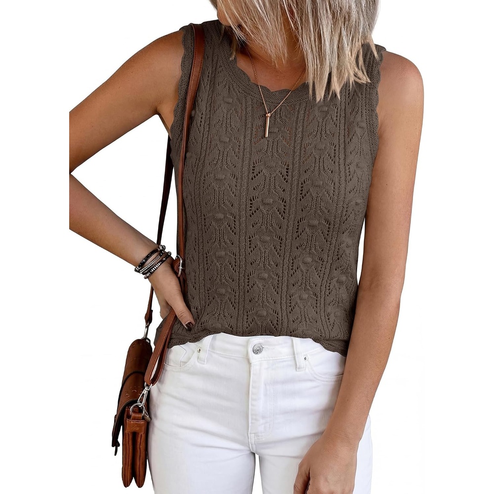 image:imageBTFBM Crochet Tank Tops for Women Loose Sweater VestBrown