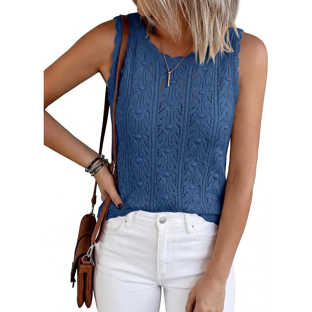 image:imageBTFBM Crochet Tank Tops for Women Loose Sweater VestDusty Blue