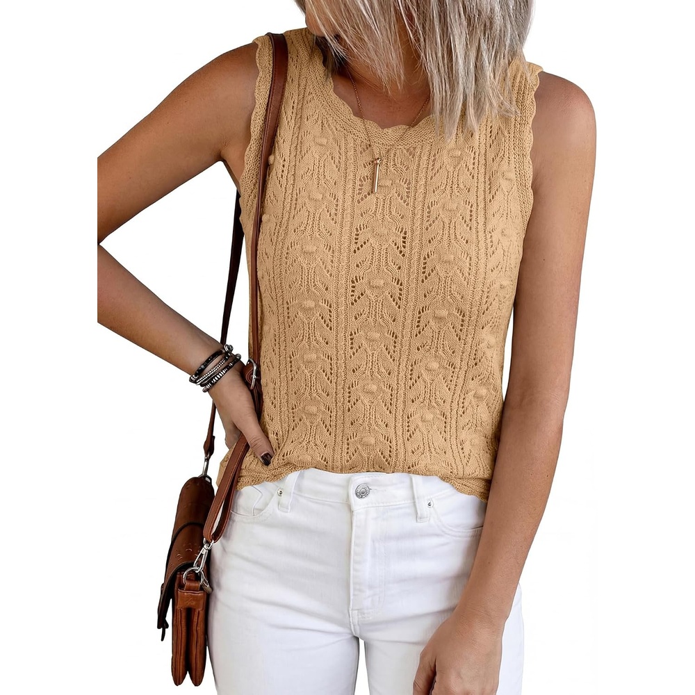 image:imageBTFBM Crochet Tank Tops for Women Loose Sweater VestKhaki