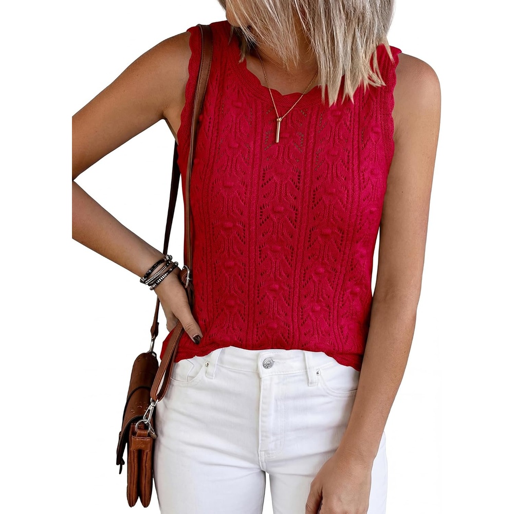 image:imageBTFBM Crochet Tank Tops for Women Loose Sweater VestRed