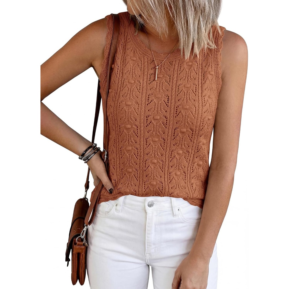 image:imageBTFBM Crochet Tank Tops for Women Loose Sweater VestRust Red