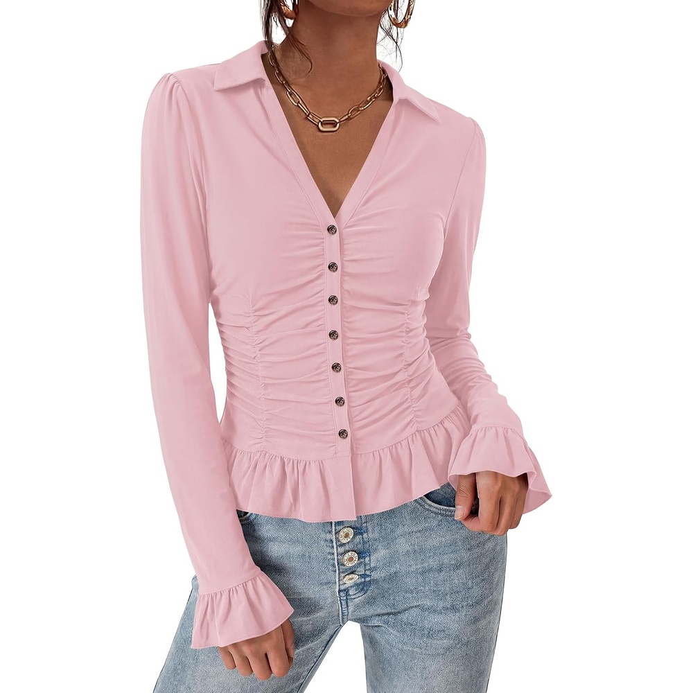 image:imageBTFBM Fitted Button Down Shirts for Women Dressy Casual TopsPink