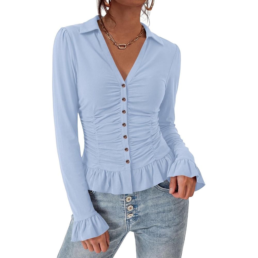 image:imageBTFBM Fitted Button Down Shirts for Women Dressy Casual TopsSky Blue