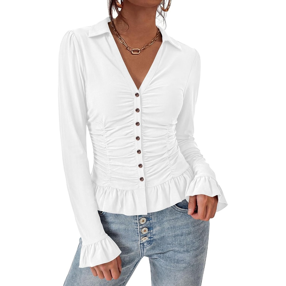 image:imageBTFBM Fitted Button Down Shirts for Women Dressy Casual TopsWhite