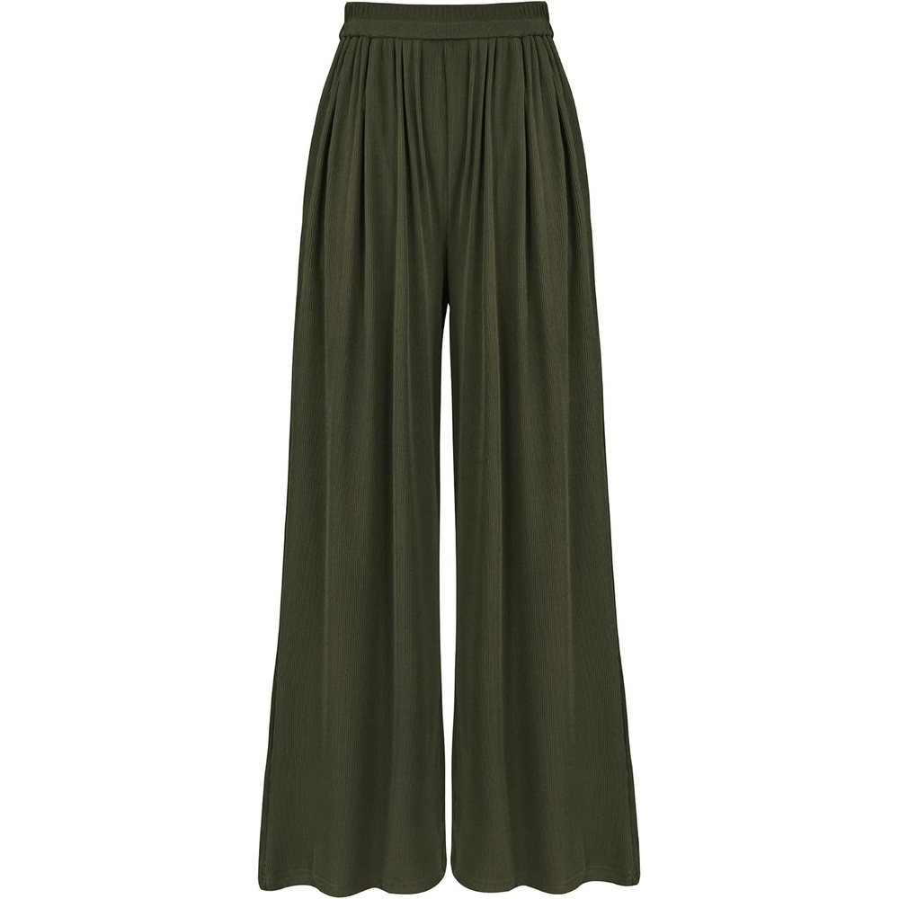 image:imageBTFBM High Waist Palazzo Pants for Women Rib KnitArmy Green
