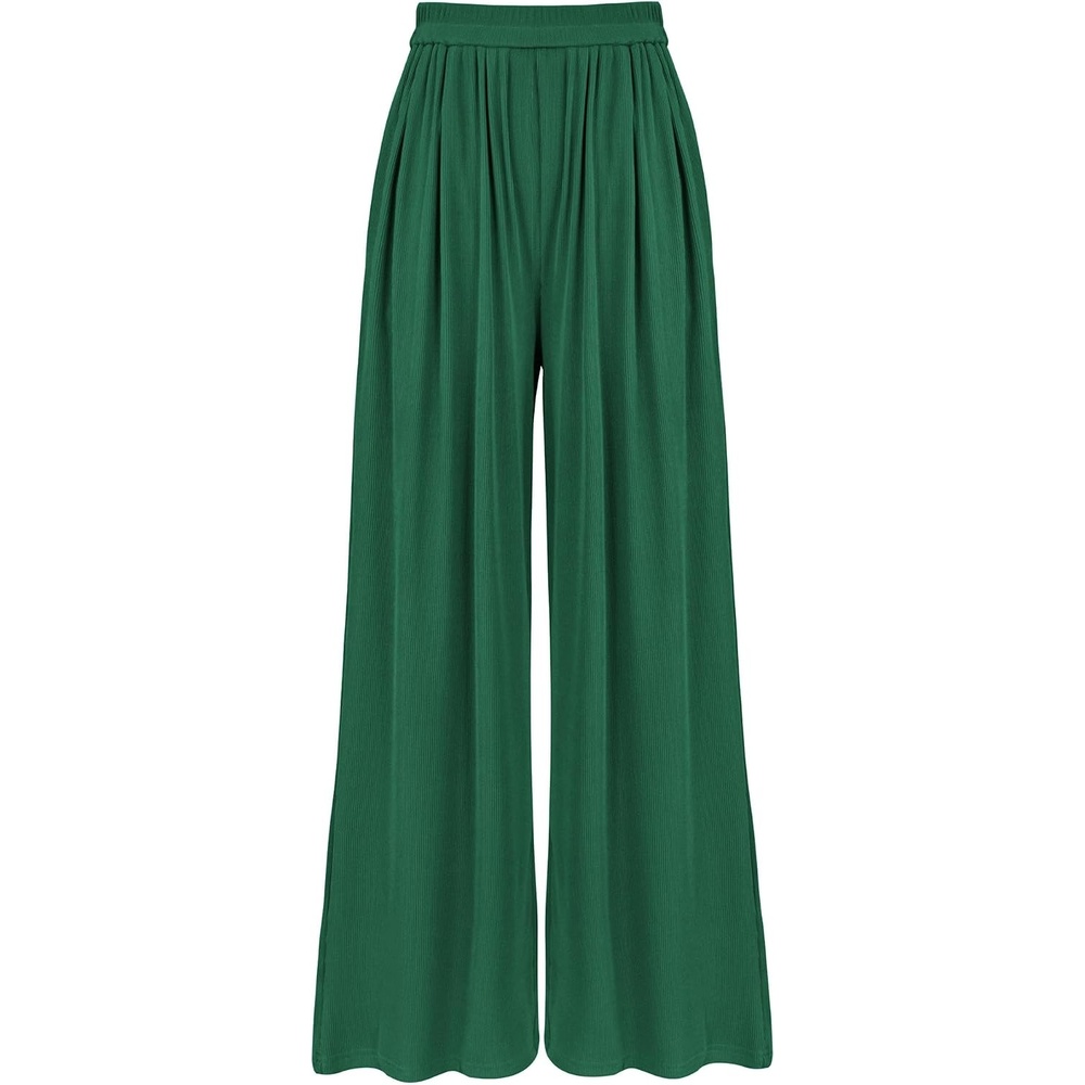 image:imageBTFBM High Waist Palazzo Pants for Women Rib KnitGreen