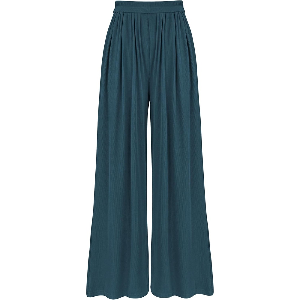 image:imageBTFBM High Waist Palazzo Pants for Women Rib KnitLake Blue