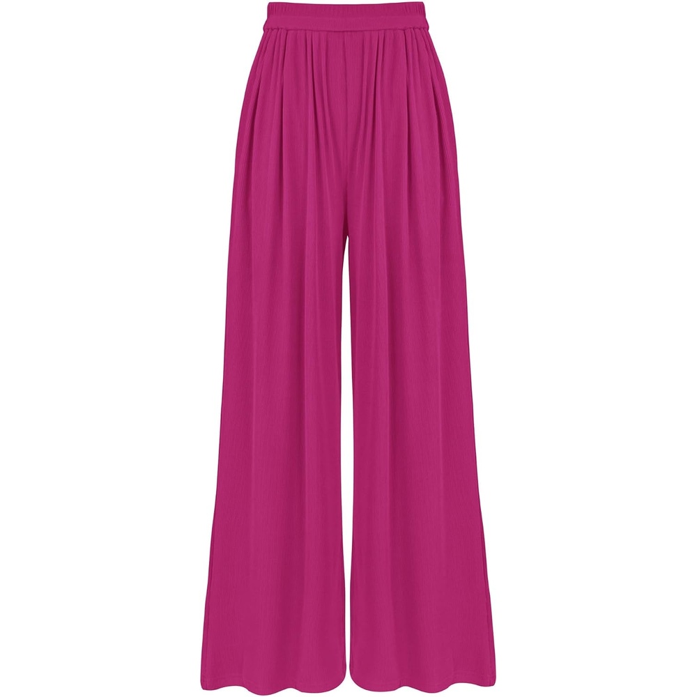 image:imageBTFBM High Waist Palazzo Pants for Women Rib KnitRose Red