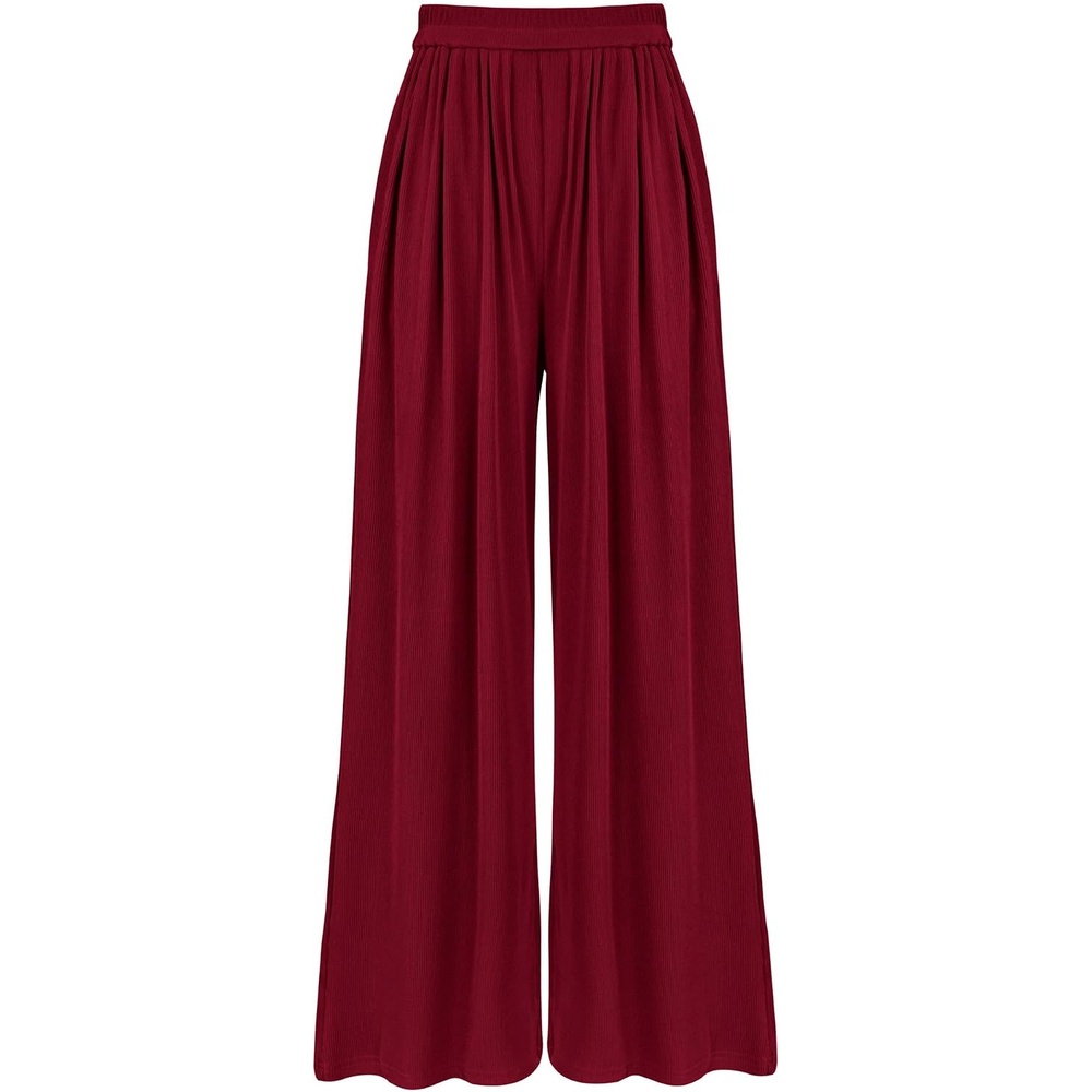 image:imageBTFBM High Waist Palazzo Pants for Women Rib KnitWine Red