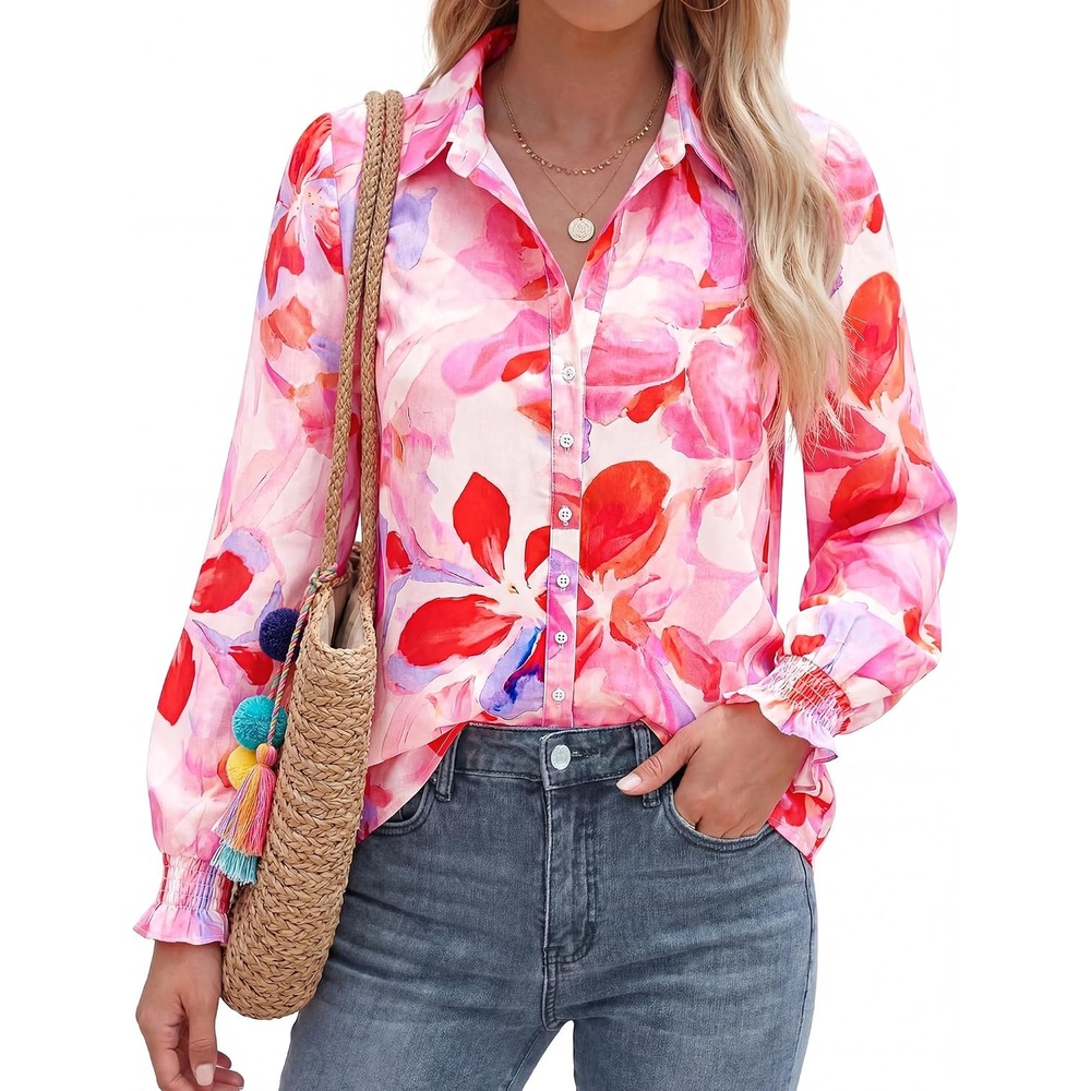 image:imageBTFBM Long Sleeve Blouses for WomenFloral Pink
