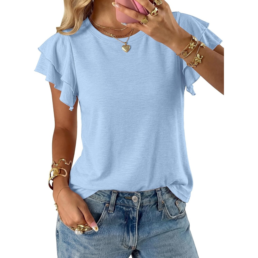 image:imageBTFBM Ruffle Sleeve Summer Tops for Women 2026Light Blue