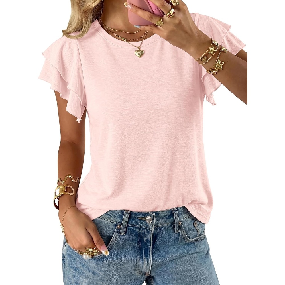 image:imageBTFBM Ruffle Sleeve Summer Tops for Women 2026Pink