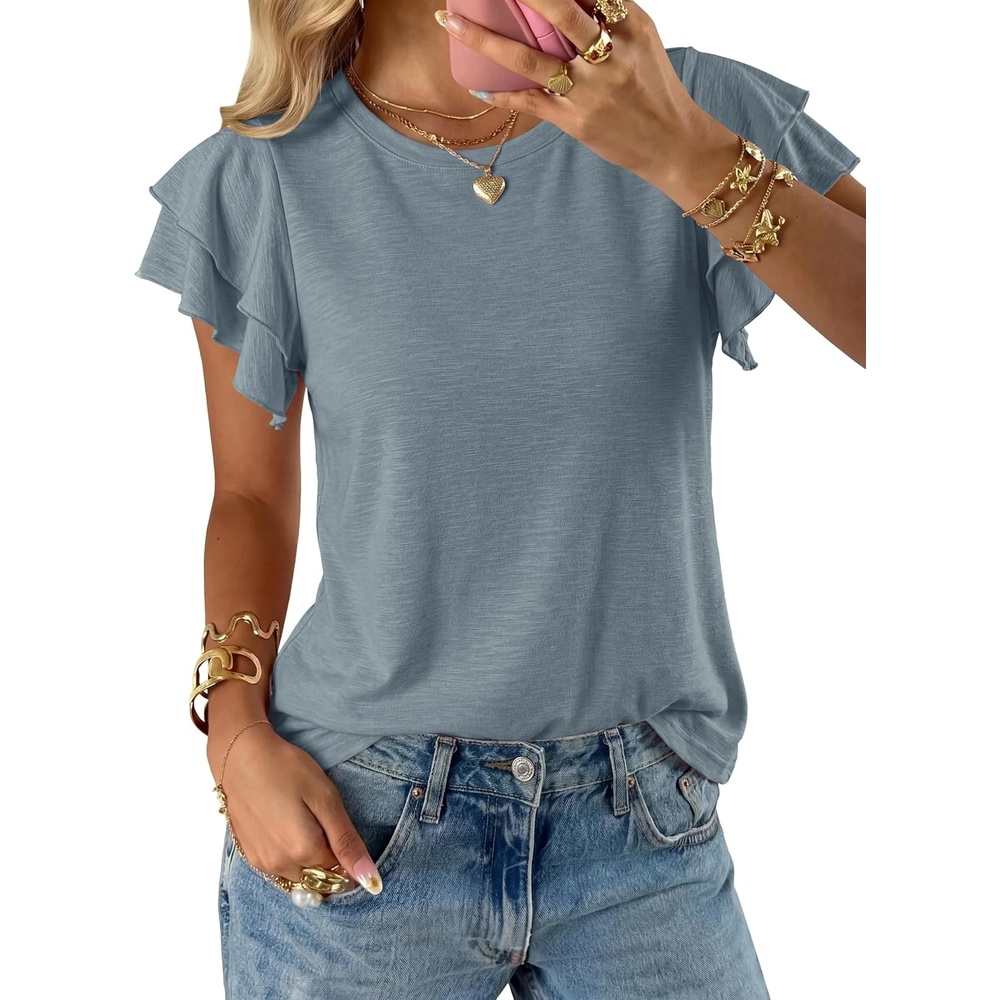 image:imageBTFBM Ruffle Sleeve Summer Tops for Women 2026Sage Green