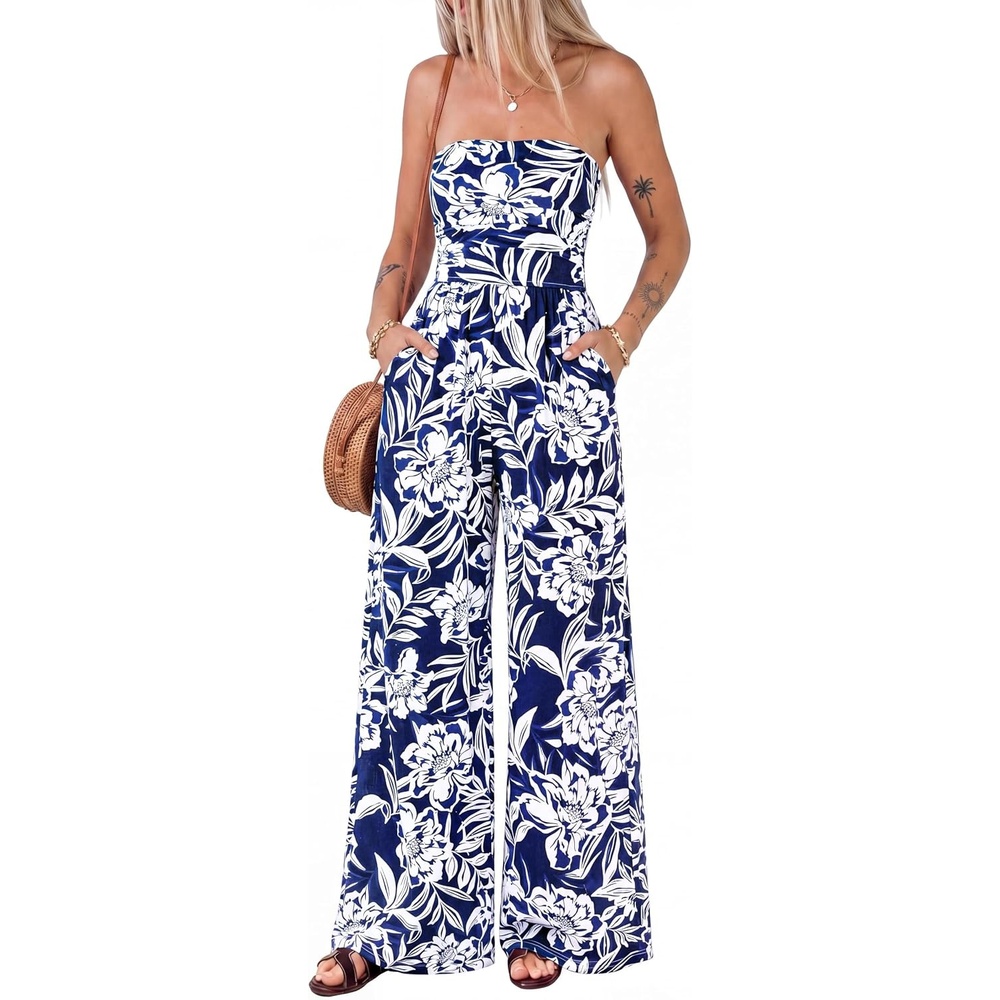 image:imageBTFBM Strapless Jumpsuits For Women Floral RompersFloral Dark Blue White