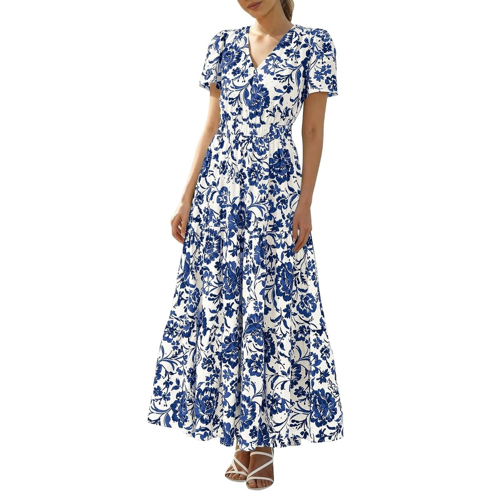 image:imageBTFBM Summer Dresses for Women 2026 Boho Maxi Dress Eyelet Floral SundressFloral White Dark Blue