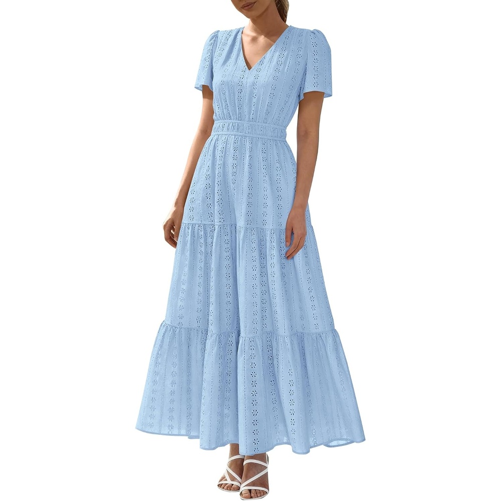 image:imageBTFBM Summer Dresses for Women 2026 Boho Maxi Dress Eyelet Floral SundressLight Blue