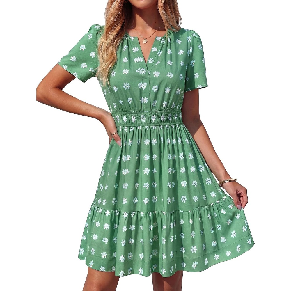 image:imageBTFBM Summer Dresses for Women 2026 Casual Short Sleeve Floral Mini DressGreen