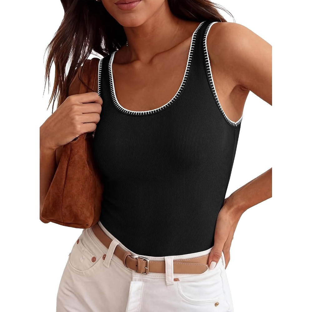image:imageBTFBM Summer Tank Tops for Women Sleeveless Lightweight Ribbed Knit ShirtsBlack
