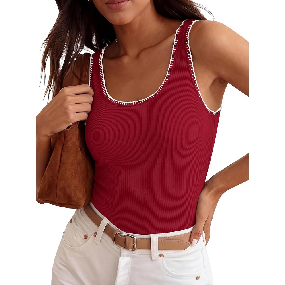 image:imageBTFBM Summer Tank Tops for Women Sleeveless Lightweight Ribbed Knit ShirtsRed